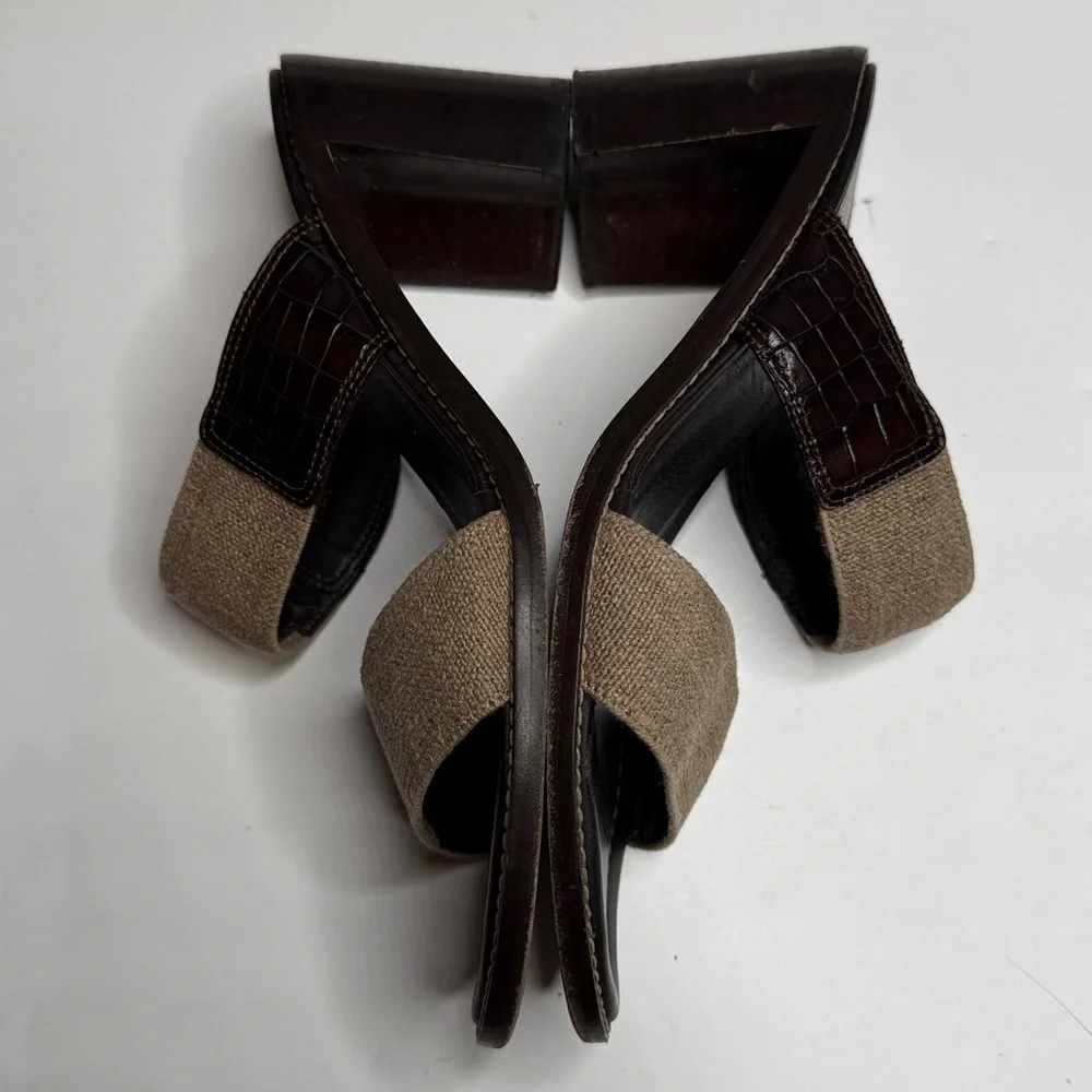 Donald J Pilner Two-Strap Wooden Block Heel Sandals S-455 Sz 7.5